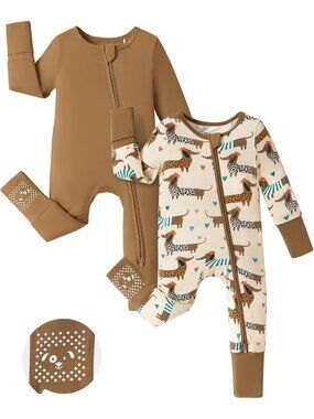 Cozy Bamboo Viscose Baby Footie 2-Pack with Anti-Slip Grips, NB-2T Size